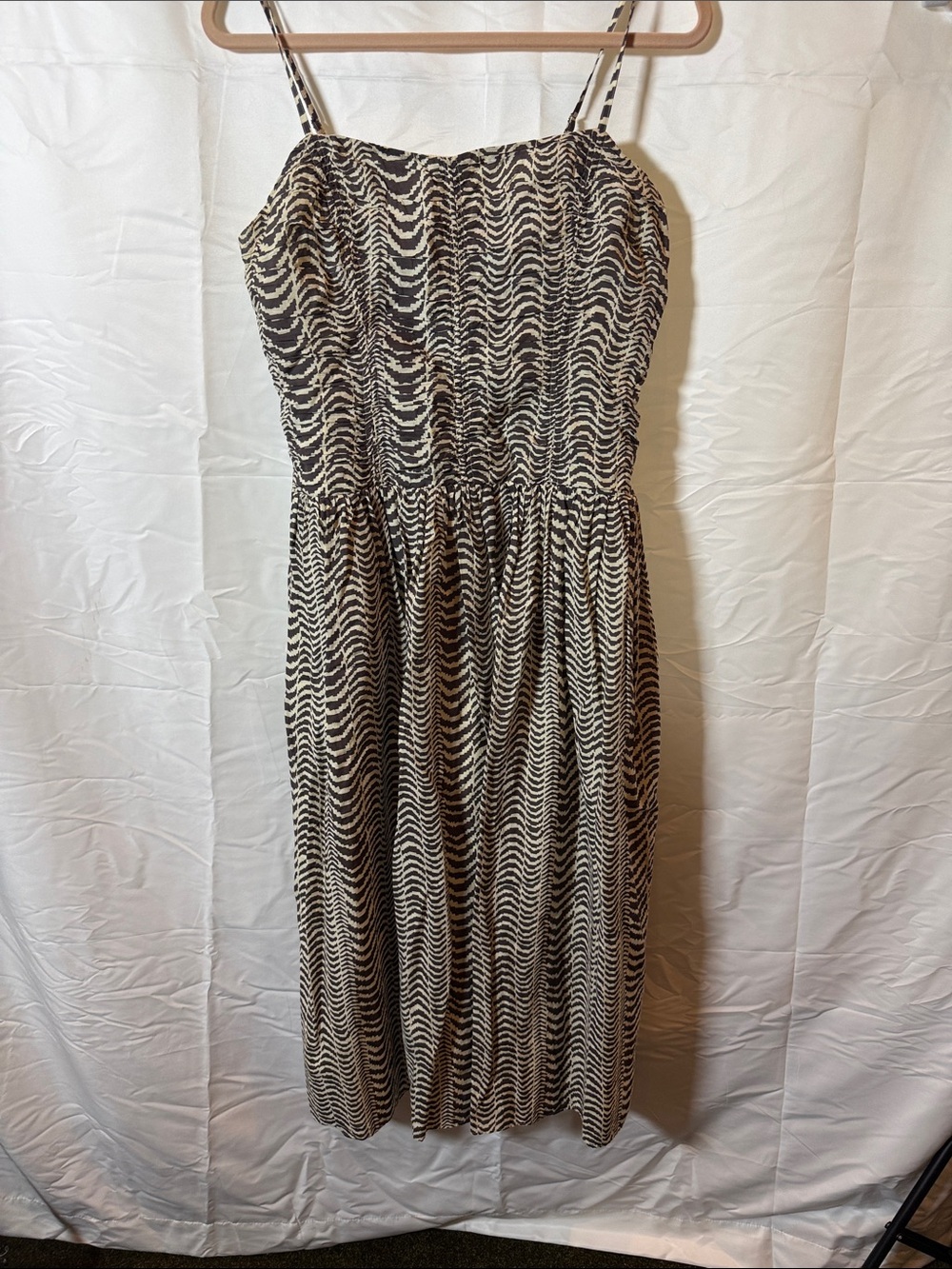 Spaghetti Strap Black and Cream Wave-Print Midi Dress by Madewell